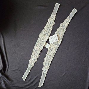 David's Bridal Lace Applique Detachable Swag Sleeves Ivory XXL